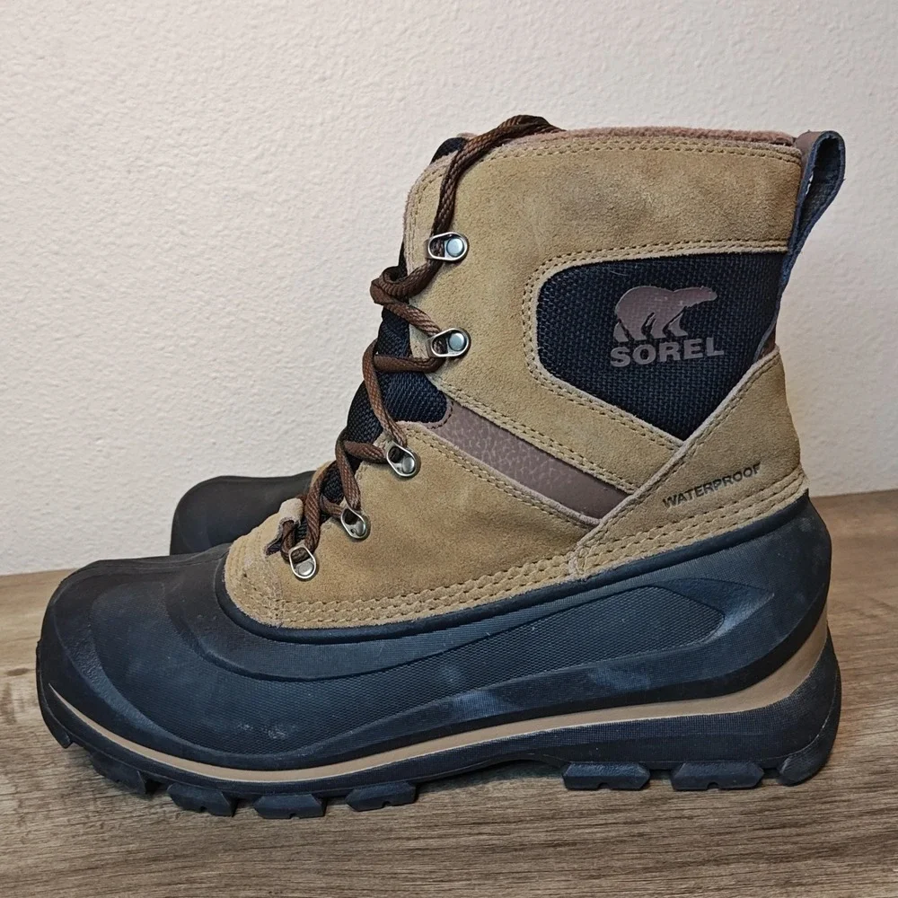 Sorel Buxton Lace‎ Snow Boots Mens 9 Brown Black Waterproof Insulated NM2737-257